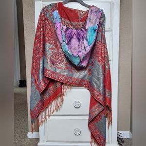 Pashmina with attached reversible hood